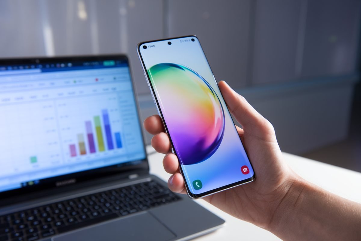 Un Galaxy S26 affiche un test de dégradé de couleurs en gros plan