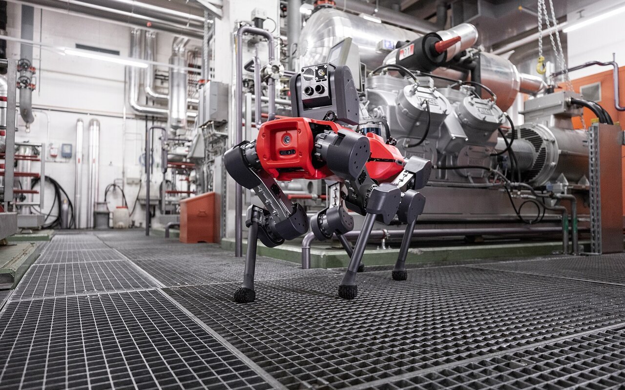 ANYmal, robot chien blanc et noir équipé de capteurs pour inspection industrielle autonome